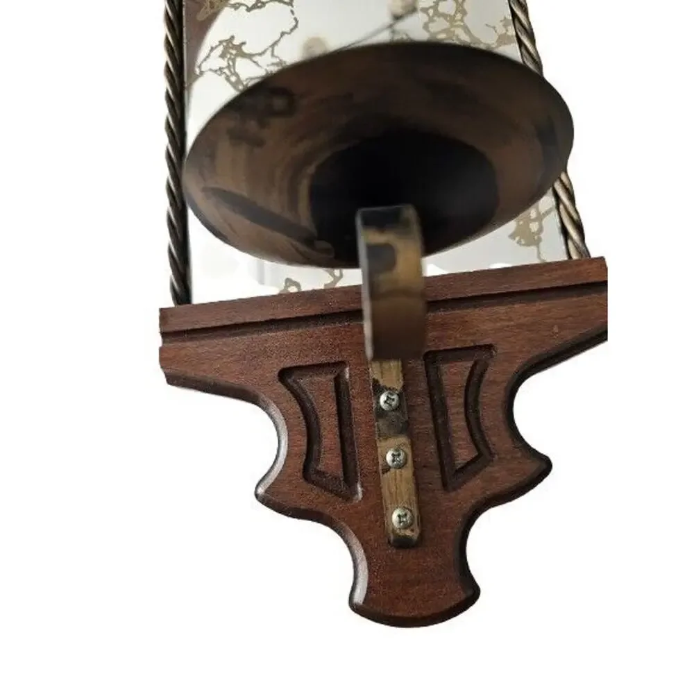 Vintage MCM Iron & Wood Wall Sconce Candlestick Holder, Gold Vein Mirror
